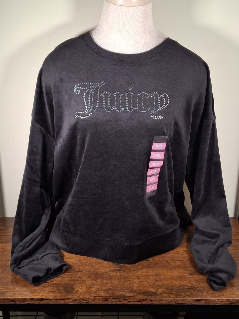 Juicy Couture Black Embellished Velour Sweatshirt